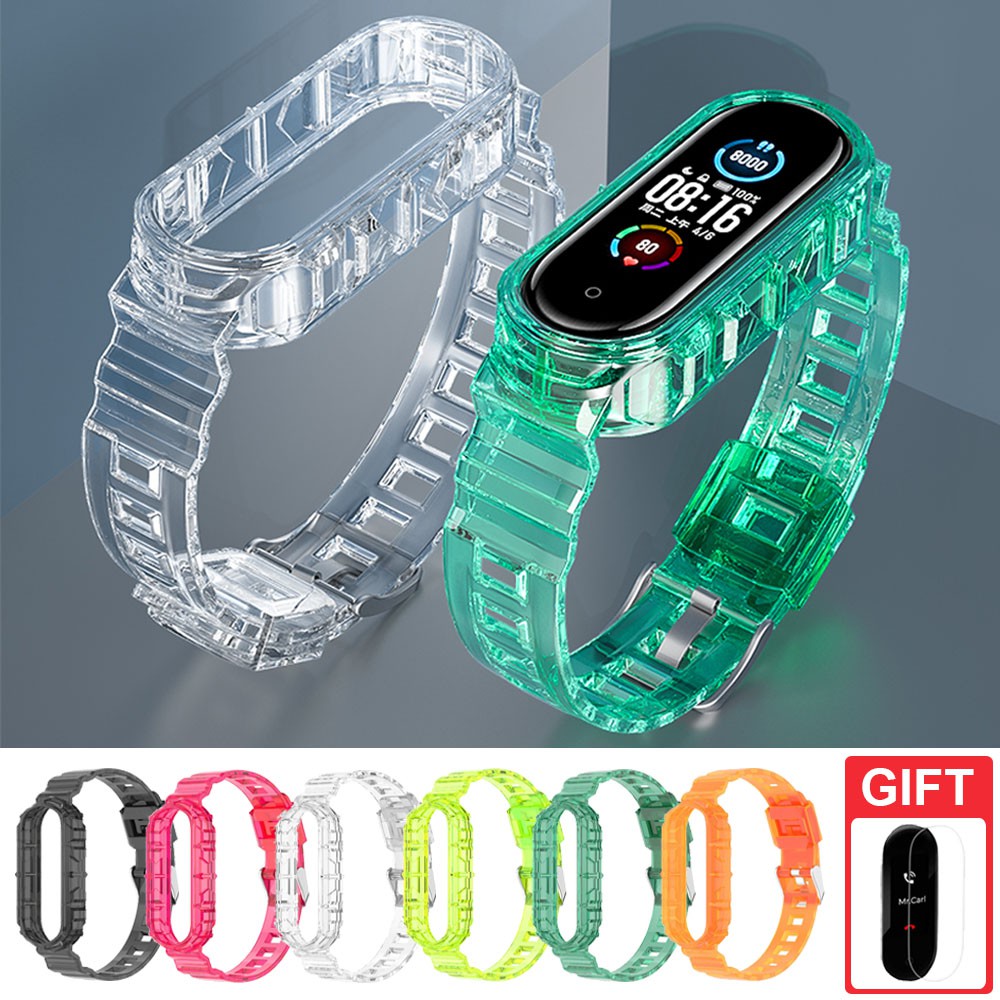 สายรัดซิลิโคนสร้อยข้อมือโปร่งใสป้องกันวงสําหรับ Xiaomi Smart Band 9 8 7 / Mi Band 6 5 4 3