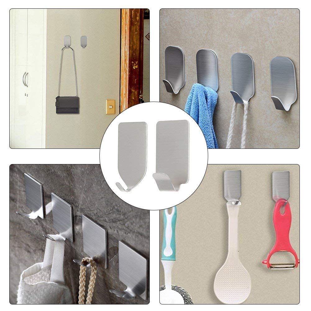 20 PCS Adhesive Hooks, Heavy Duty Wall Hooks Stainless Steel Ultra ...