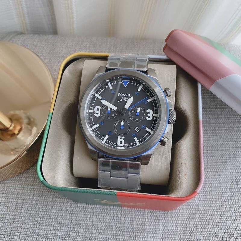 👑ผ่อน0%~แท้100%👑 นาฬิกาข้อมือ FOSSIL  Latitude Chronograph Smoke Stainless Steel Watch FS5753