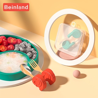 Beinland ชุดช้อนส้อมซิลิโคน ลายการ์ตูน ของใช้บนโต๊ะอาหาร สําหรับเด็กทารก