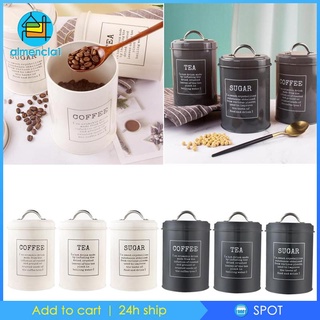 [Almencla1] โหลใส่ชา กาแฟ น้ําตาล พร้อมฝาปิด สีขาว 3 ชิ้น