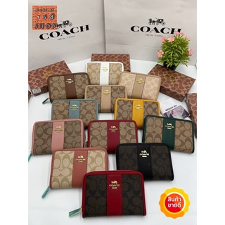 กระเป๋าสตางค์#Coachใบกลางสำหรับผู้หญิงไซส์ 6 นิ้วแบบซิปรอบ 1 ซิปมีพร้อมกล่อง