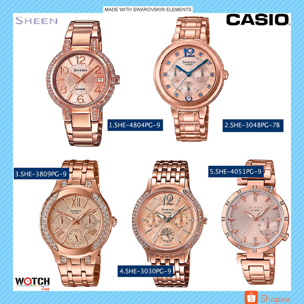 นาฬิกาข้อมือ Casio Sheen Pinkgold Colloection SHE-3030PG-9 SHE-4804PG-9 SHE-3809PG-9 SHE-3048OPG-7B