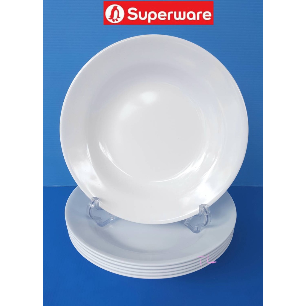 จานทรงลึก9″=6ชิ้น สีขาวกลม ซุปเปอร์แวร์เกรดA เมลามีน100%ตรานกเพนกวิน