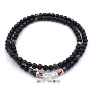 STONE NECKLACE หินอาเกตสีดำ black agate ขนาด 5 มม. สร้อยคอหินแท้ by siamonlineshop