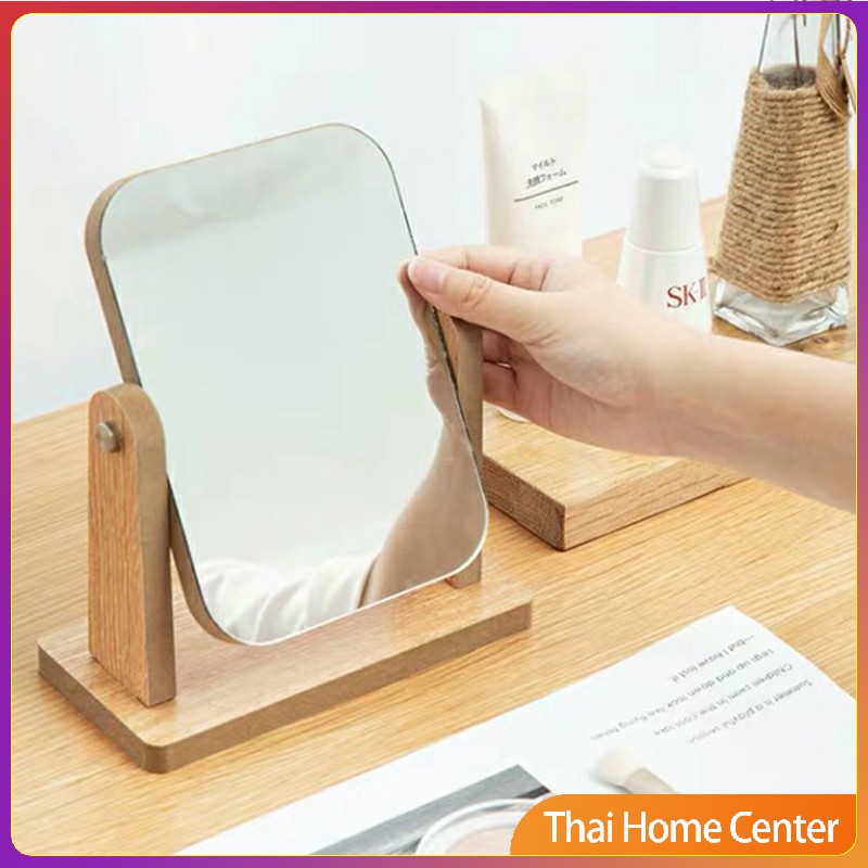 กระจกแต่งหน้าหมุนปรับองศาได้ ขอบอัดทำด้วยไม้  มี 2 ขนาดให้เลือก กระจกตั้งโต๊ะ Makeup mirror - รูปที่ 4