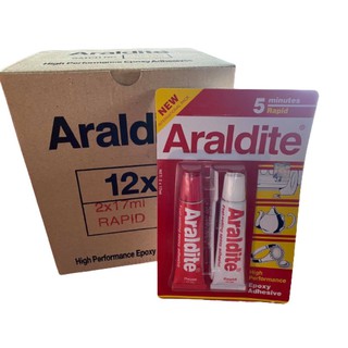 ARALDITE กาวอีพ็อกซี่ รุ่น Rapid Steel แบบผสม 2 หลอด สีใส (หลอดสีแดง) แห้งเร็ว 5 นาที 1กล่อง 12ชุด ผลิตปี 2022