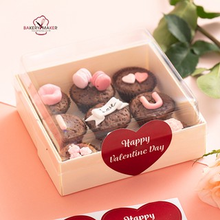 กล่องไม้ ฝาพลาสติกใส แพ็คละ 5 ใบ **ไม่รวมสติ๊กเกอร์ กล่องบราวนี่ วาเลนไทน์ Valentine love brownie