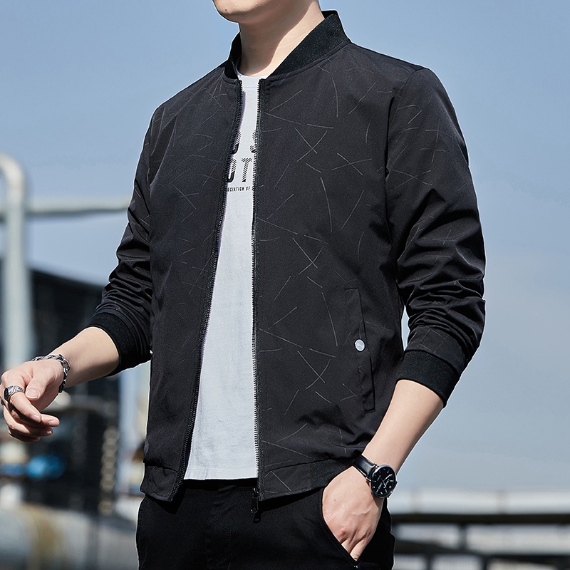 [สต็อกพร้อม] การลดราคาล้าง ใหม่สีน้ำเงินเสื้อกีฬาผู้ชายแจ็คเก็ตสวม Windproof จ๊อกกิ้งออกกำลังกายชุดออกกำลังกายกองทัพสีเขียวสบาย ๆ หลวมแจ็คเก็ตทิ้งระเบิดขนาดใหญ่