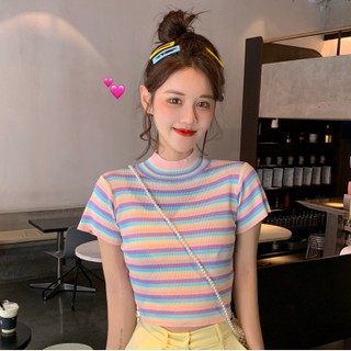 เสื้อยืดไหมพรมผ้าร่องสีพาสเทล