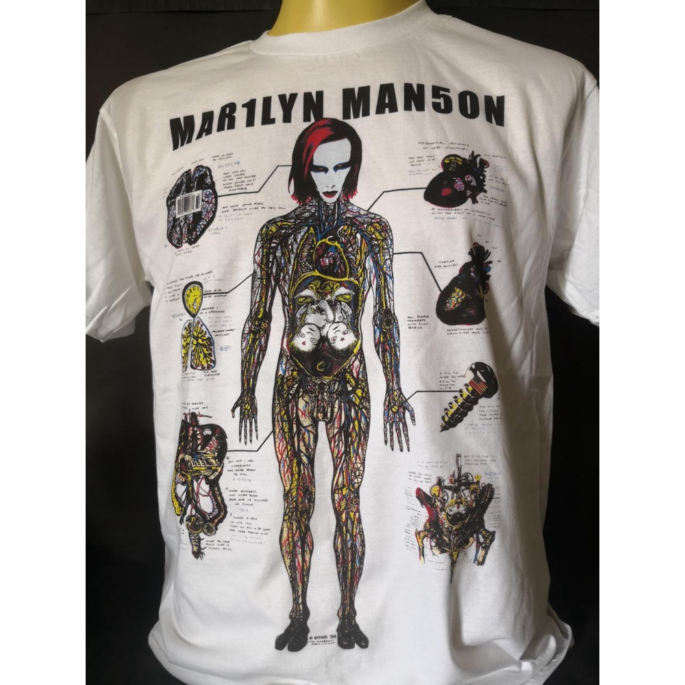 เสื้อยืดเสื้อวงนำเข้า Marilyn Manson Body Anatomy Industrial Metal Industrial Hard Rock Alternative Rock Style Vintage T