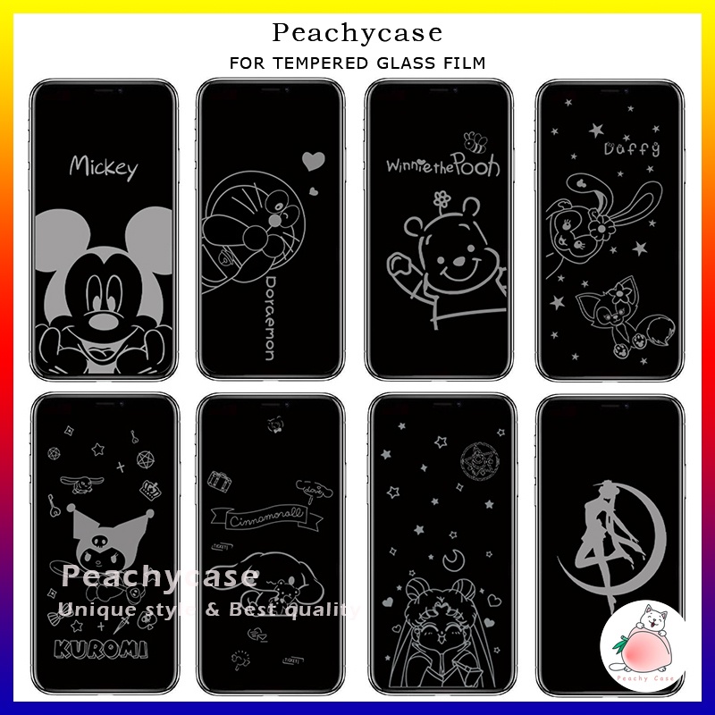 ฟิล์มกระจกนิรภัยกันรอยหน้าจอ 9H ลายการ์ตูน กันรอยนิ้วมือ สําหรับ iPhone 13 12 11 Pro Max Xs Xr X 13pro 11pro Xsmax