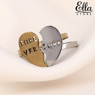 Ellastore123 แหวนแฟชั่น รูปหัวใจ โลหะผสม ซ้อนกันได้ สําหรับคู่รัก 2 ชิ้น ต่อชุด