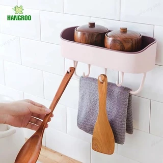 HANGROO H550 ที่ใส่ของติดผนัง GQ ที่วางของพร้อมราวแขวนและตะขอ ไม้ต้องเจาะผนัง H550