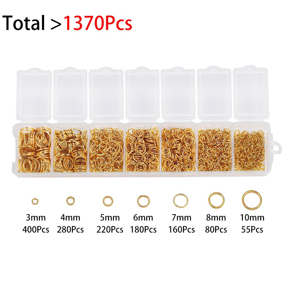 ห่วงกลม ชุดอุปกรณ์ทําเครื่องประดับ DIY ขนาด 3 4 5 6 7 8 10 มม. 1370 ชิ้น/ชุด