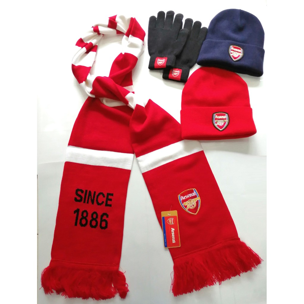 ผ้าพันคอขนสัตว์ Arsenal หมวกบีนนี่ ถุงมือขนสัตว์ Combo