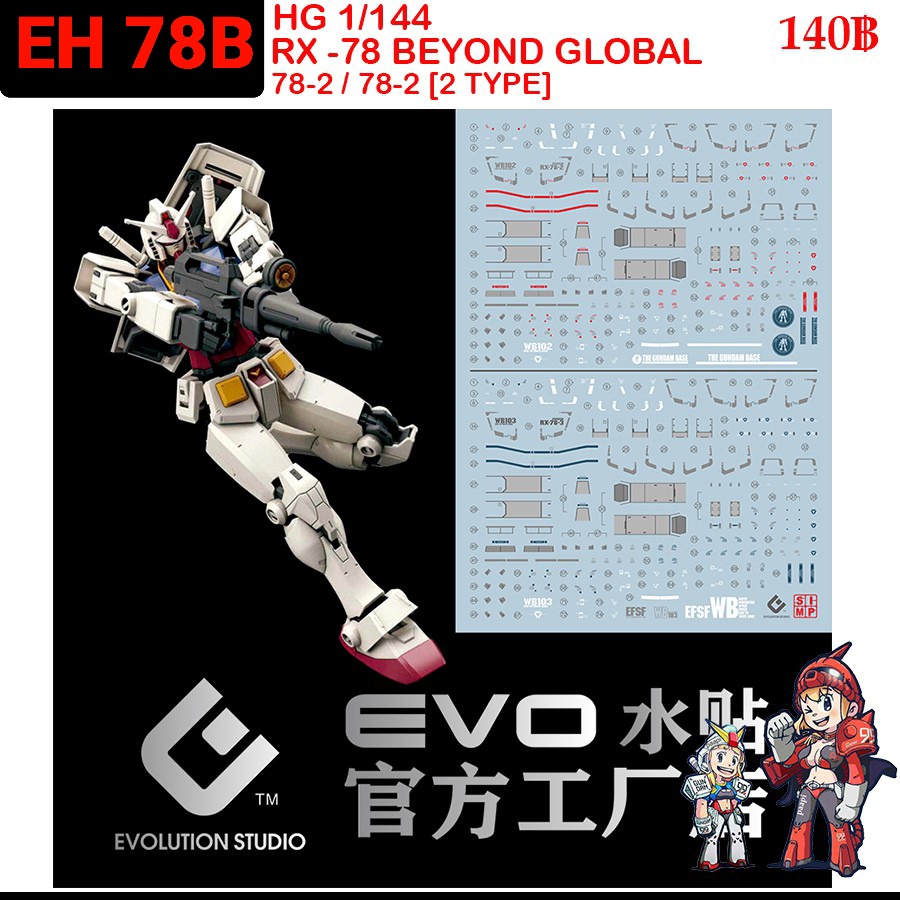 ดีคอลน้ำ [EVO] HG 78BG HG 1/144 RX-78 BEYONG GLOBAL  / RX-78-3  WATER DECAL FLUORESCENT เรืองแสงในแส