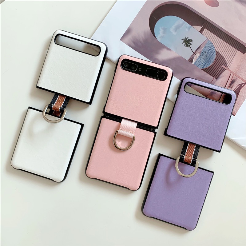 เคส Samsung Galaxy Z Flip 1 2 Gen case แฟชั่นหนังแข็งพร้อมหัวเข็มขัดแหวนพับเคสสำหรับ Flip2 Protector ฝาหลัง