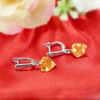 MT ต่างหูพลอยแท้ ซิทริน (Citrine) ตัวเรือนเงินแท้ ชุบทองคำขาว Natural Gemstone Sterling Silver Earrings (ge349) : มณีธารา MT Jewelry