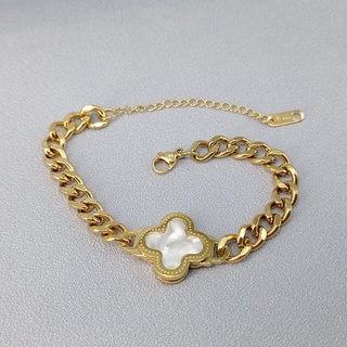 Lucky Clover สร้อยข้อมือสเตนเลส ไทเทเนียม ทอง 18k สองด้าน เครื่องประดับ สําหรับผู้หญิง ขายส่ง