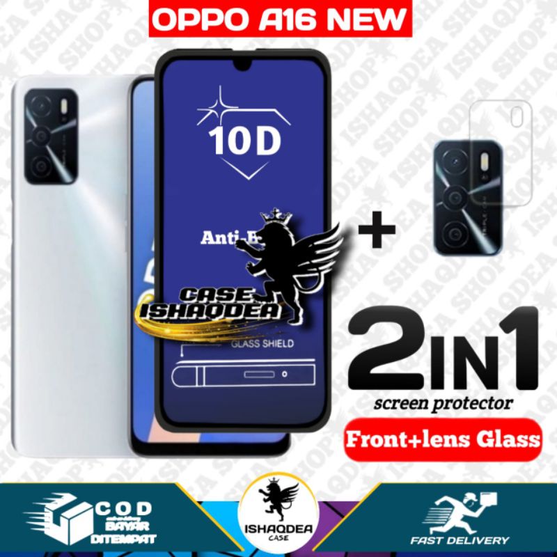 LAYAR TEMPERED GLASS BLUE OPPO A17 A16 BONUS เลนส์กล้อง FULL COVER SCREEN