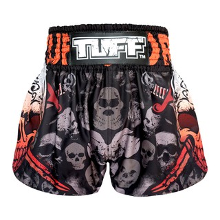 TUFF มวยไทย กางเกงมวยไทย สีดำ ลายกะโหลก TUFF Muay Thai Boxing Shorts Battalion Skull in Black