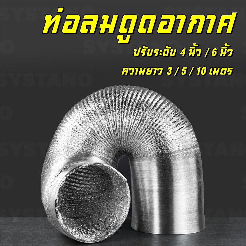 Systano (ส่งจากไทย) ท่อลมดูดอากาศ ท่อflex ปรับระดับ 4 นิ้ว / 6 นิ้ว ความยาว 3 / 5 / 10 เมตร No.KS185