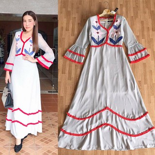 Maxi Dress แขนสามส่วน (โค้ดช้อปฟรี 120 บาท)