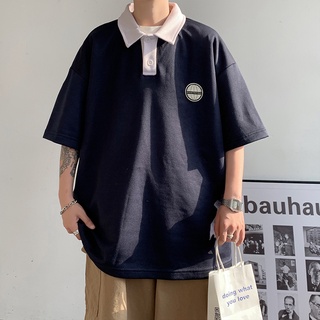 เสื้อยืดแขนสั้น คอปก สไตล์ฮาราจูกุ สําหรับผู้ชาย