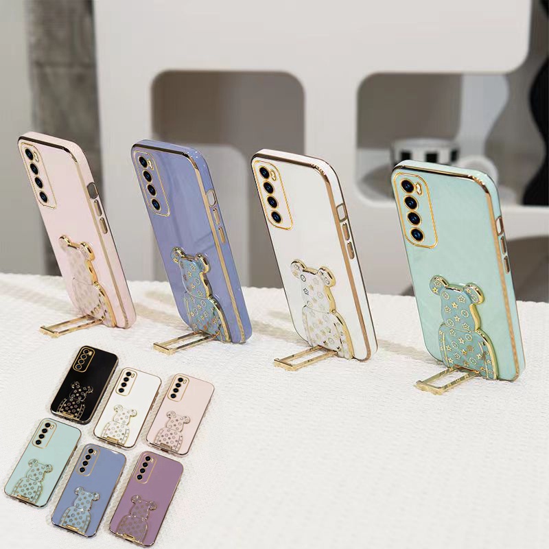 สําหรับ Samsung A71 A51 A31 A21s A11 A10s A20s A50s A30s A50 A30 A20 เคสมันวาว บาง ป้องกันเลนส์ + ขาตั้งหมีสุดเท่