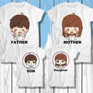 เสื้อครอบครัว พ่อแม่ลูก FATHER MOTHER BABY สีขาว ผ้านุ่ม ใส่สบาย