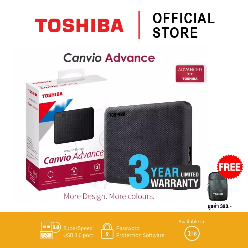 Toshiba External Harddrive (1TB) สีดำ รุ่น Canvio V10 External HDD 1TB USB3.2 New! ViCp
