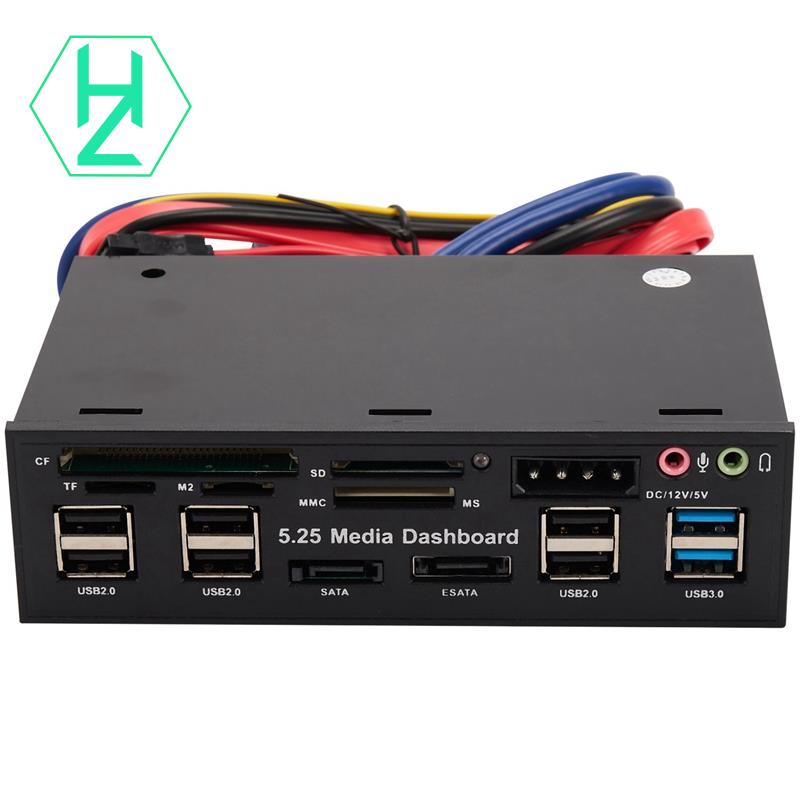แผงหน้า Usb 3.0 ขนาด 5.25 นิ้ว Pc Usb 3.0/2.0 Hub E-Sata Card Reader