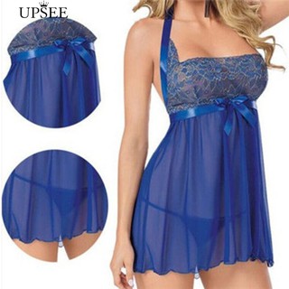 Sleepwear Babydoll Halter Bowknot ลูกไม้ชุดนอนดอกไม้