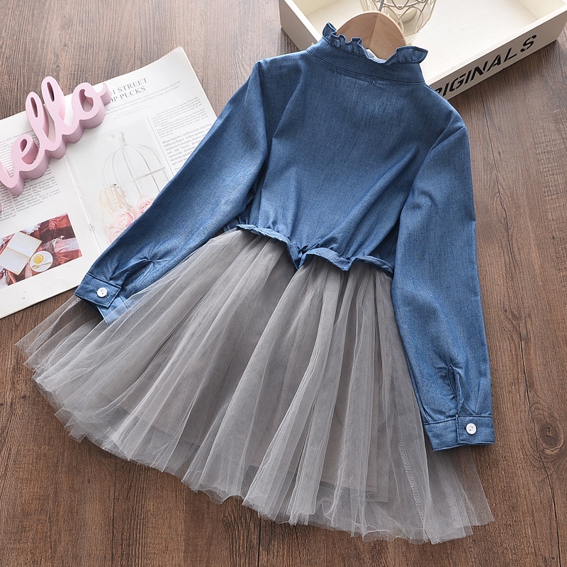 Spring Girl Denim Dress Fashion Mesh Dresses Autumn Children Clothing ...