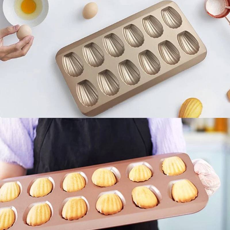 ถาดอบขนม พิมพ์ขนม madeleine มาเดอลีน 6/12 หลุม เคลือบ Non-stick ลายหอย สีทอง - รูปที่ 6