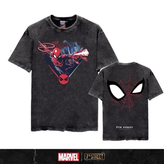 เสื้อยืดผ้าฝ้ายพิมพ์ลาย MARVEL I 7th Street เสื้อฟอกวินเทจ แบบโอเวอไซส์ (Vintage Oversize) รุ่น V-SPD002 SPIDER-MAN