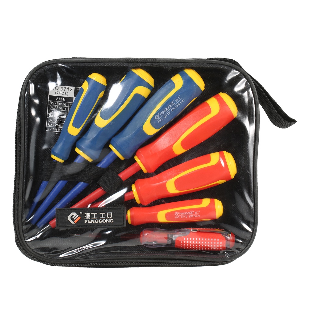 Handle Insulated Screwdriver Set 7-Piece Philips and Flat Head Screwdriver Kit with Voltage Tester f