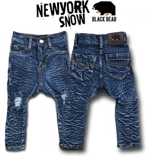 BBJ8 Black bear jean : รุ่น Newyork Snow กางเกงยีนส์ กางเกงเด็ก ยืดฟอกหิมะทำเป้ายาวสีน้ำเงินเข้ม