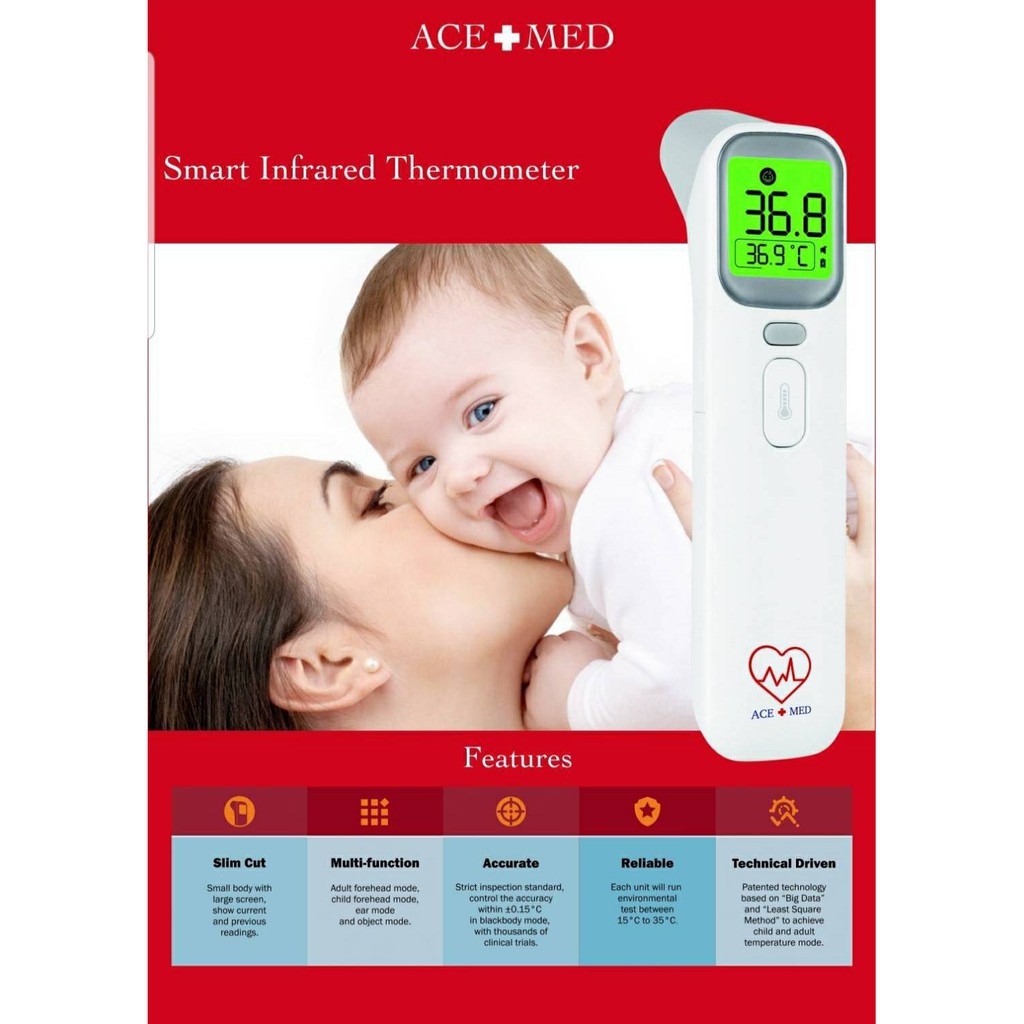 Ace Med Infrared Thermometer เครื่องวัดไข้อินฟาเรด วัดไข้หน้าผากและหู