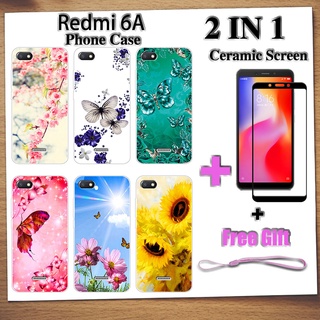 2 IN 1 Redmi 6A เคสโทรศัพท์ พร้อมกระจกนิรภัย เซรามิค ป้องกันหน้าจอ โค้ง ฟิล์มนิรภัย ผีเสื้อ