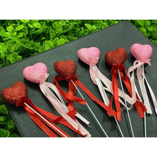 หัวใจสีชมพู, สีแดงกากเพชรก้านยาว หัวใจตกแต่ง งานDIY