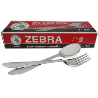 🔥ยอดนิยม!! ZEBRA ช้อน ส้อม ลายหยดน้ำ (แพ็ค 12 คู่) สีเงิน Spoons, Forks &amp; Other Cutlery