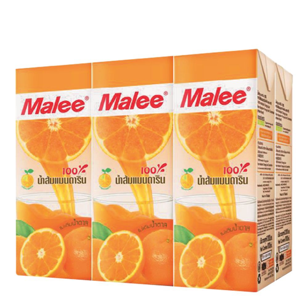 มาลี น้ำส้มแมนดาริน 100% 200 มล. แพ็ค 6 กล่อง Malee 100% Mandarin Orange Juice 200ml pack of 6 boxes