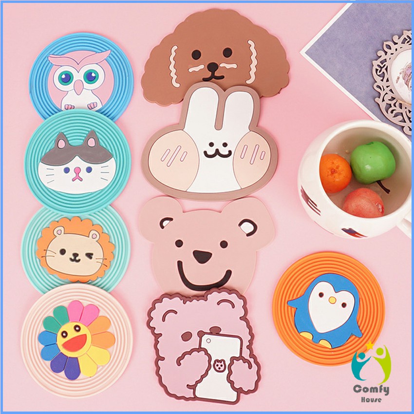 Comfy ที่รองแก้ว PVC ลายการ์ตูน วัสดุกันลื่น ​ล้างได้ ทนความร้อน Cartoon PVC Coaster