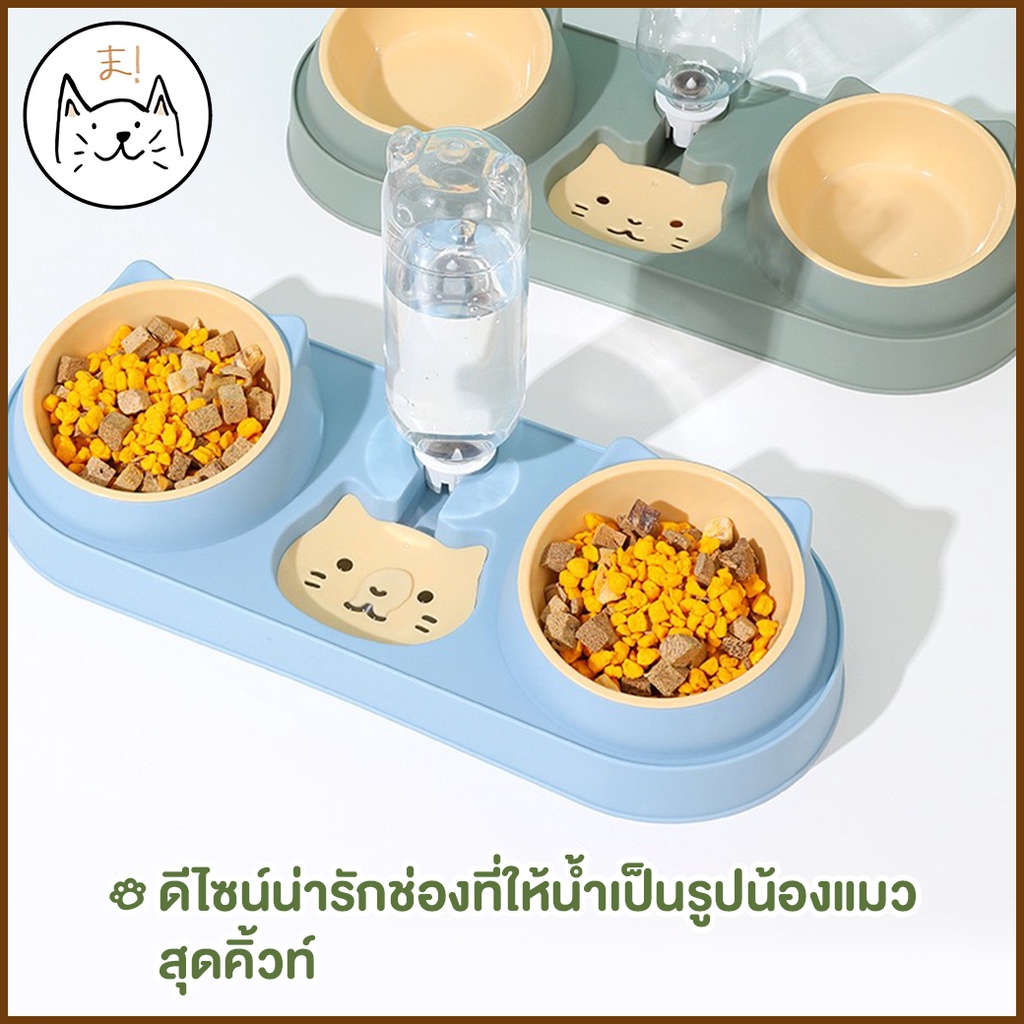 KUMAま ชามอาหารสัตว์เลี้ยง พร้อมที่ให้น้ำอัตโนมัติ ชามข้าวสุนัข แมว รูปที่ 7