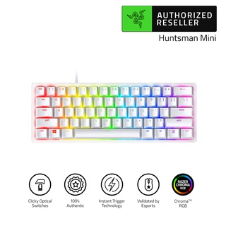 Razer Huntsman Mini 60% Optical Gaming Keyboard Clicky Purple Switch PBT Keycaps USB-C US Layout - Mercury (คีย์บอร์ดเกมมิ่ง)