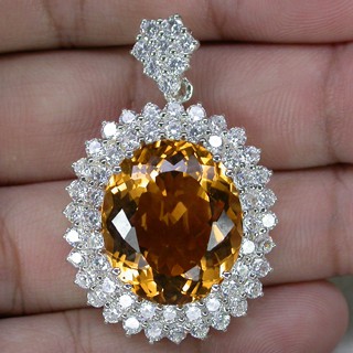 จี้เงินแท้ 925 พลอยซิทริน Citrine น้ำหนัก 12 กะรัต สีเหลืองสวยไฟดีค่ะ