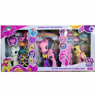 ตุ๊กตา โพนี่ 3 ตัวและอุปกรณ์ตกแต่ง 💓 น่ารัก My Little pony doll set