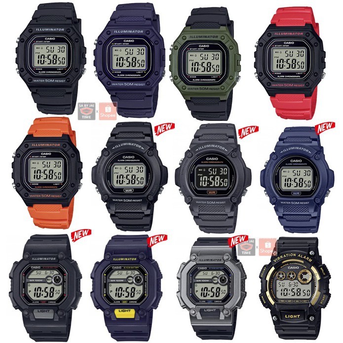 แท้ศูนย์ CMG 100%  รุ่นใหม่ Casio รุ่น W-218H  W218H W219H W-737H W-735H นาฬิกาผู้ชาย/ผู้หญิง ประกัน 1 ปี(กล่องคลีม)